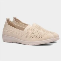 Cushion Walk Leanne Womens Beige Knitted Shoe -Footpatrol Shop 120314 2 L06.20230717000212