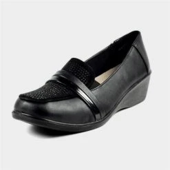 Lunar Esther Womens Black Diamante Slip On Shoe