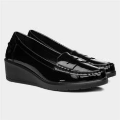 Softlites Womens Black Patent Wedge Loafer Shoe -Footpatrol Shop 121001 2 L06.20220928000559